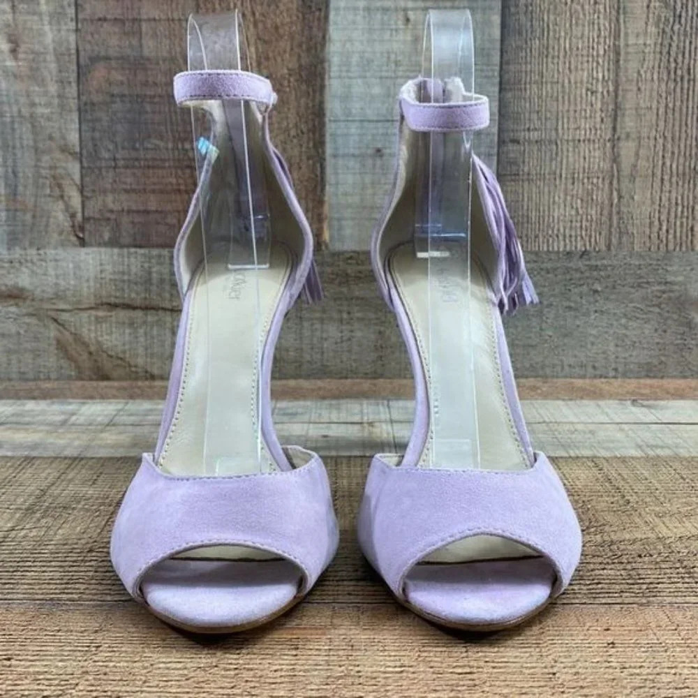 Botkier New York Purple Suede Leather Tassel Slingback Heel Womens 8 Peep Toe - Picture 3 of 16